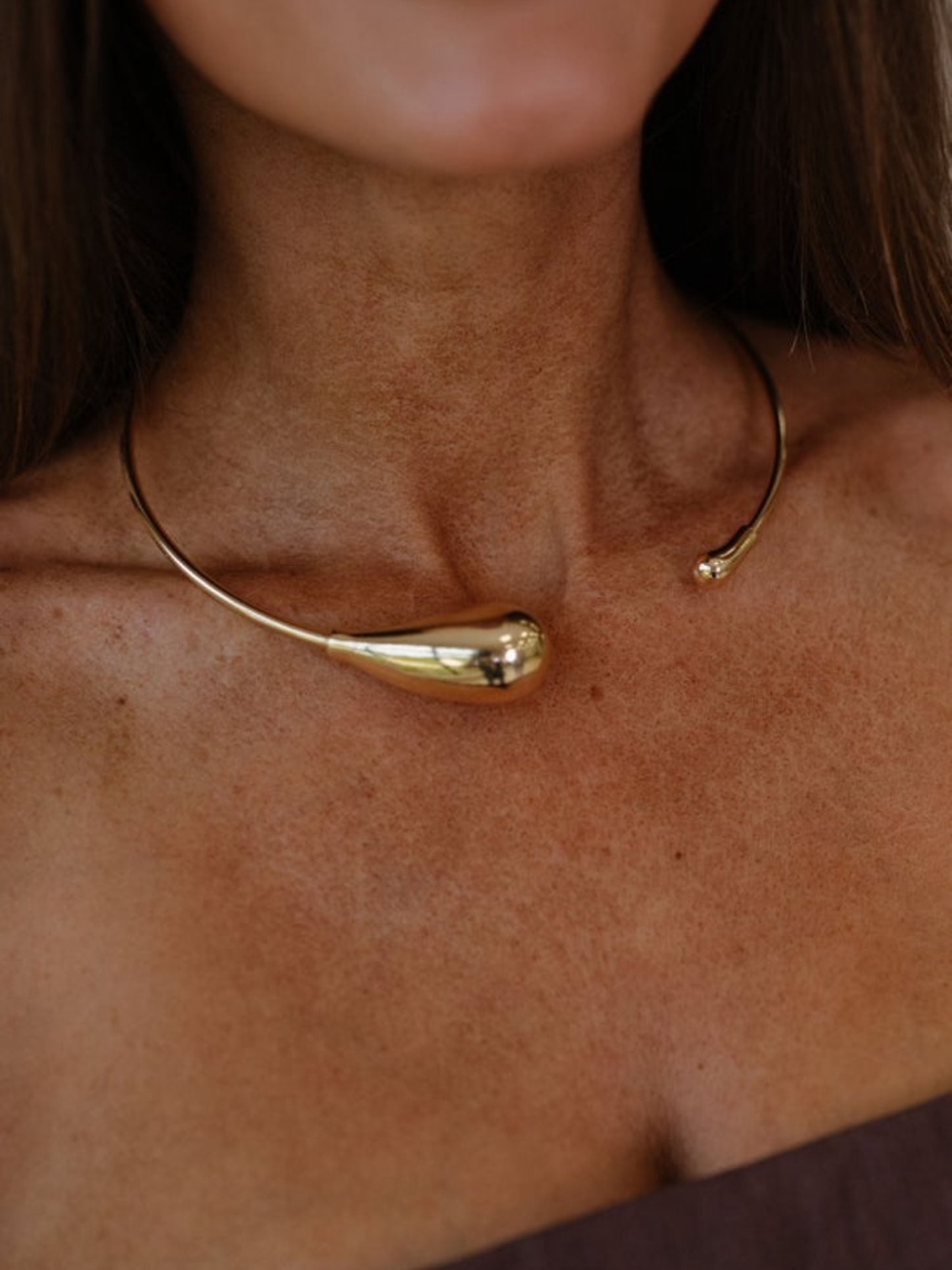 Gold Open Collar Teardrop Necklace - Women's Jewelry